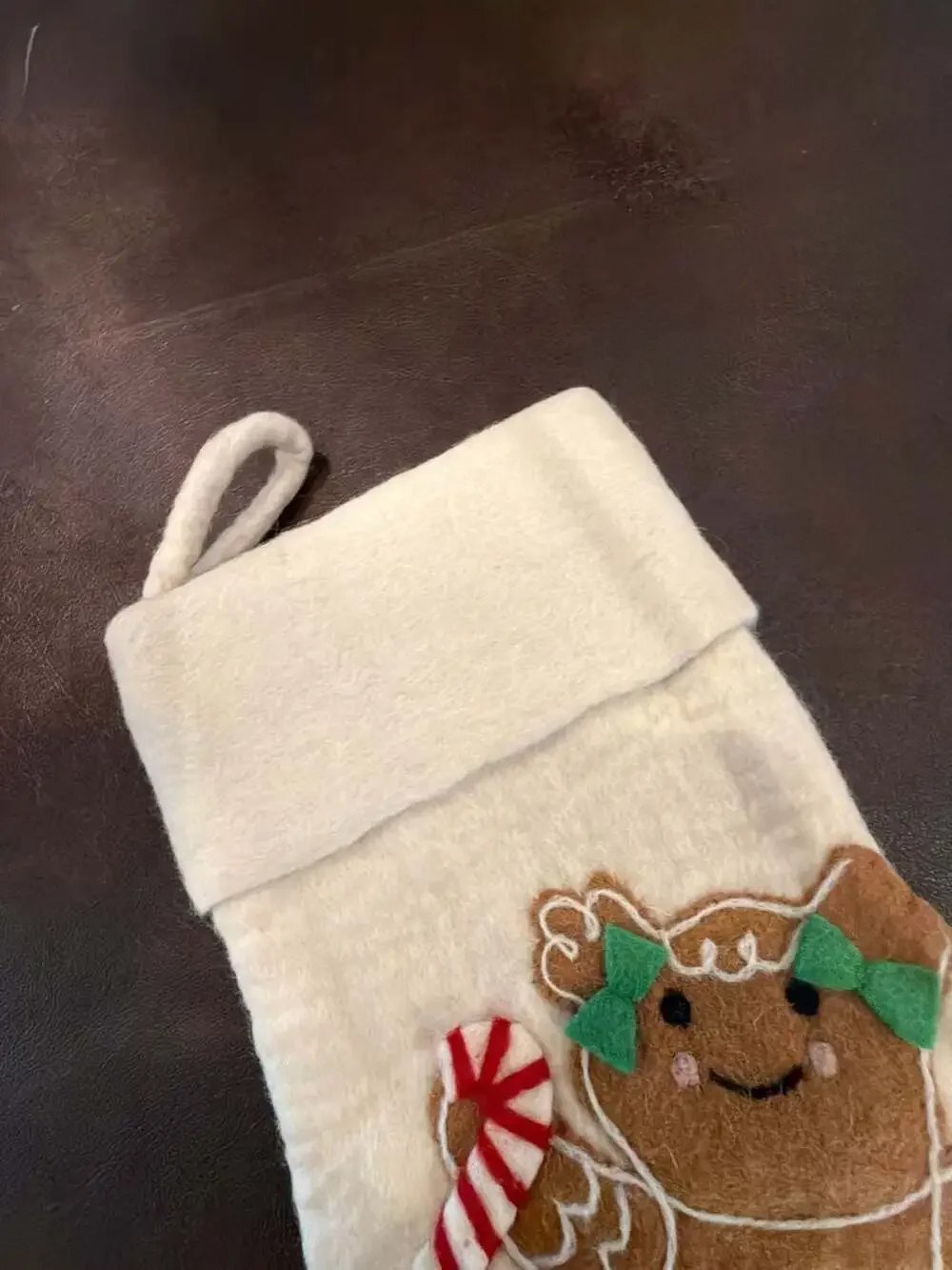 Felt Gingerbread Girl Christmas Stocking with Candy Cane NEW white fast 2 ship